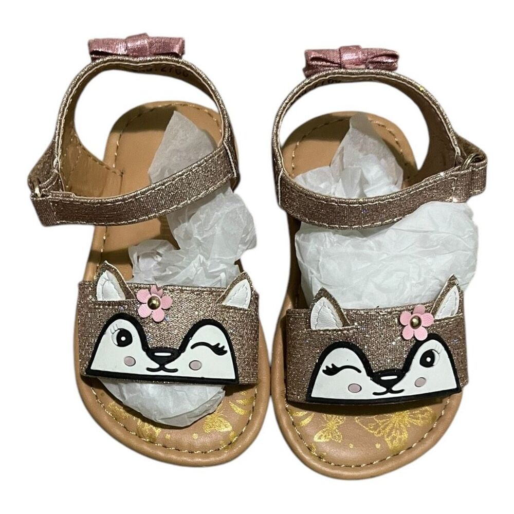 New Laura Ashley Girls Fox Sandals Shoes Sparkly Pink Bow Size Baby Size 6